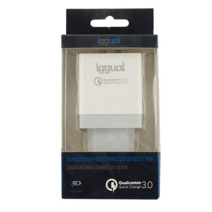 Iggual Cargador 2xUSB Quickcharge 3.0 30W