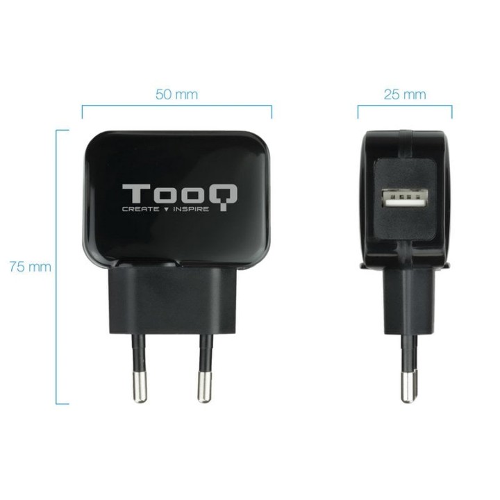 Tooq TQWC-1S01 Cargador USB 5V 2.4A Negro