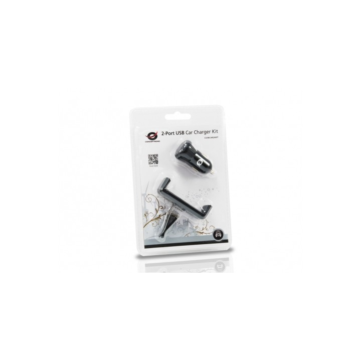 Cargador CONCEPTRONIC Coche 2xUSB Negro (CUSBCAR2AKIT)