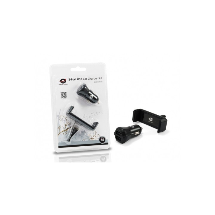 Cargador CONCEPTRONIC Coche 2xUSB Negro (CUSBCAR2AKIT)