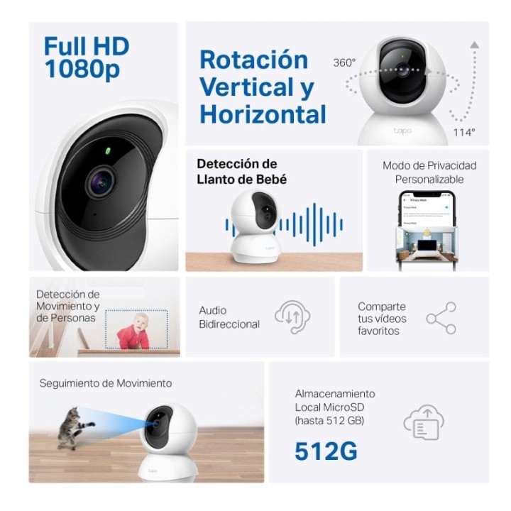 Tapo TC70 Cámara de Vigilancia 360º Interior, 1080p, Detección IA Gratuita, Visión Nocturna