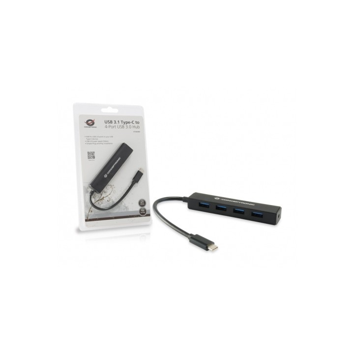 Hub CONCEPTRONIC USB-C a 4xUSB-A 3.0 Negro (CTC4USB3)