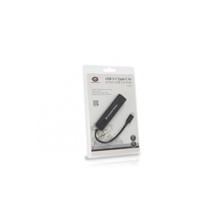 Hub CONCEPTRONIC USB-C a 4xUSB-A 3.0 Negro (CTC4USB3)