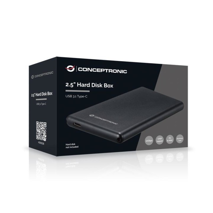 Caja CONCEPTRONIC HDD 2.5" SATA USB-C 3.0 Negra(HDE02B)
