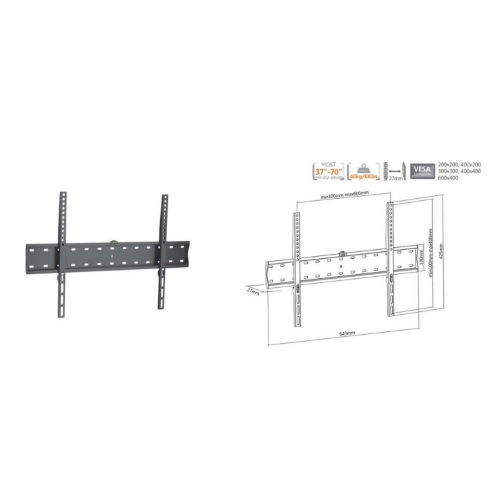 Soporte Pared EQUIP Fijo 37"-70" 40kg Negro (EQ650330)