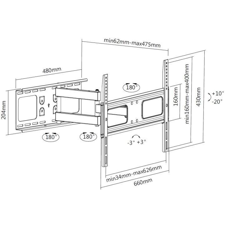 Soporte Pared EQUIP 37-70" Gira/Inclina 50kg (EQ650316)