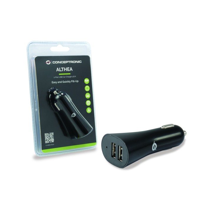 Cargador CONCEPTRONIC Coche 2xUSB 2.0 Negro (CUSBCAR4A)