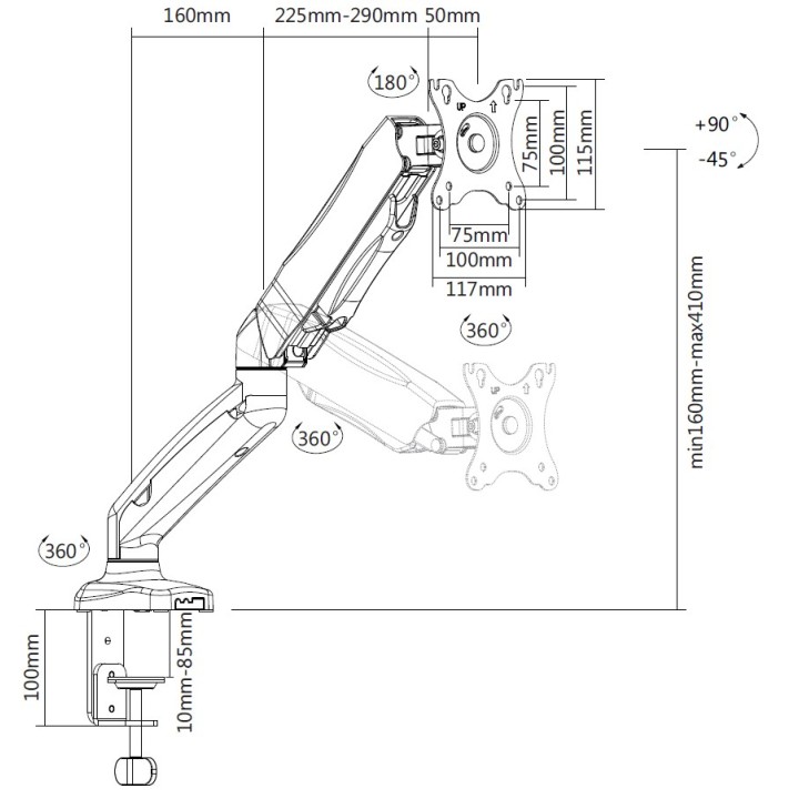 Soporte Mesa EQUIP 13-27" Gira/Inclina 6.5Kg (EQ650120)