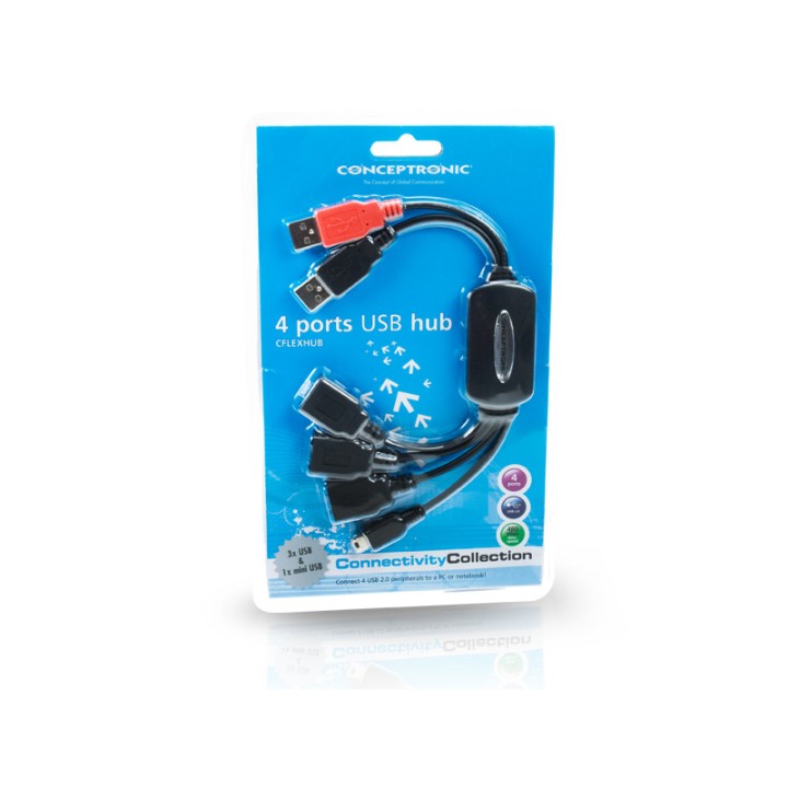 Hub CONCEPTRONIC 1xMiniUSB-B 4xUSB 2.0 Negro (CFLEXHUB)