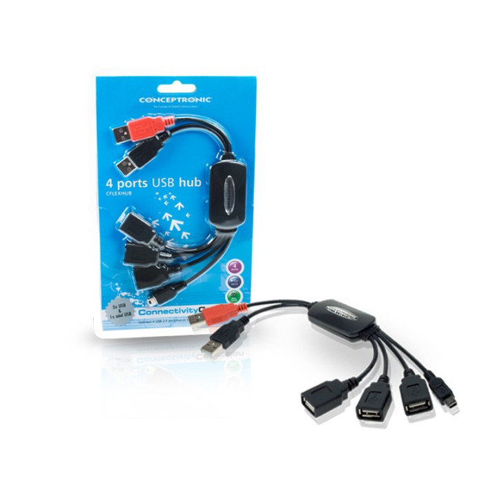 Hub CONCEPTRONIC 1xMiniUSB-B 4xUSB 2.0 Negro (CFLEXHUB)
