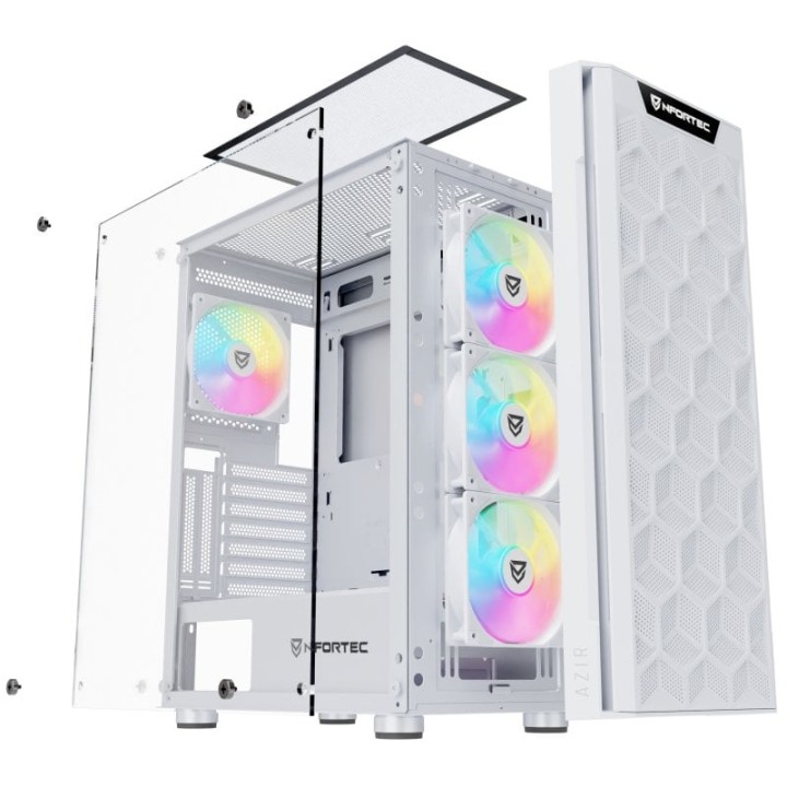 Nfortec Azir Torre ATX Frontal 3D Mallado 4 Ventiladores Cristal Templado Blanca