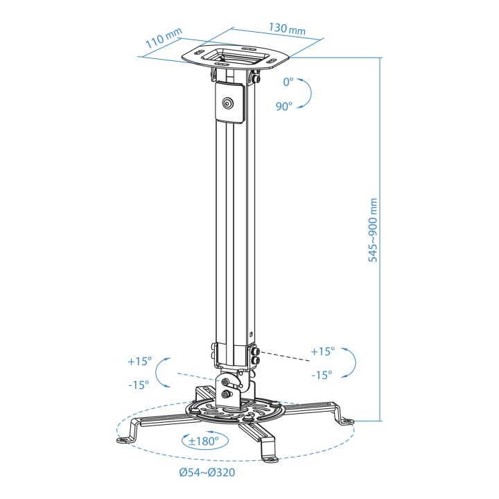 Soporte de Techo TooQ Proyector 20Kg Negro (PJ3030TN-B)