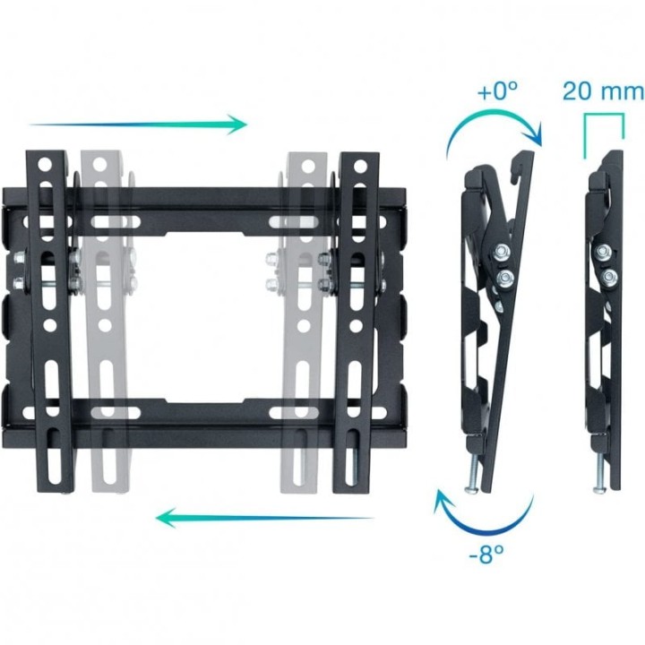 TooQ Soporte de Pared Inclinable para Monitor/TV 23"-43" VESA 200x200 Máx. 45Kg