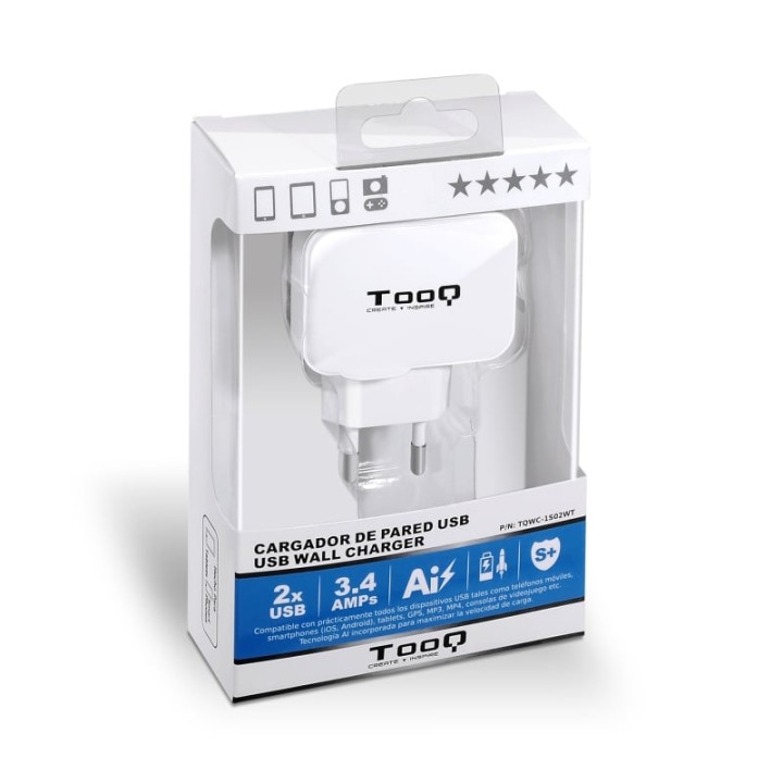 Tooq Cargador de Red USB 2xUSB 5V 3.4A