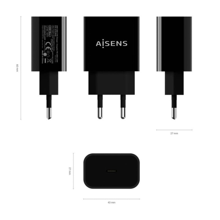 Aisens A110-0538 Cargador de Pared USB-C PD3.0 20W