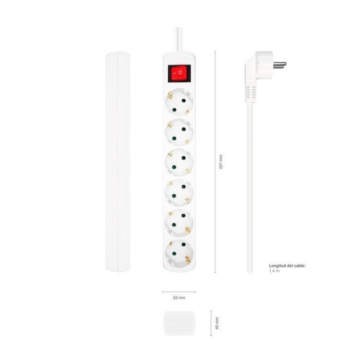 Aisens A154-0535 Regleta con Interruptor 6 Tomas Blanca