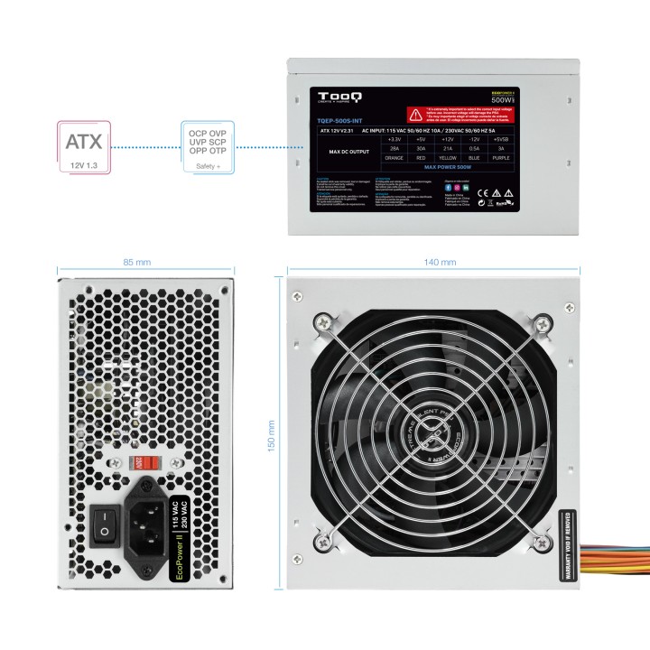 Fuente TooQ EP-II ATX 500W 120mm Plata (TQEP-500S-INT)