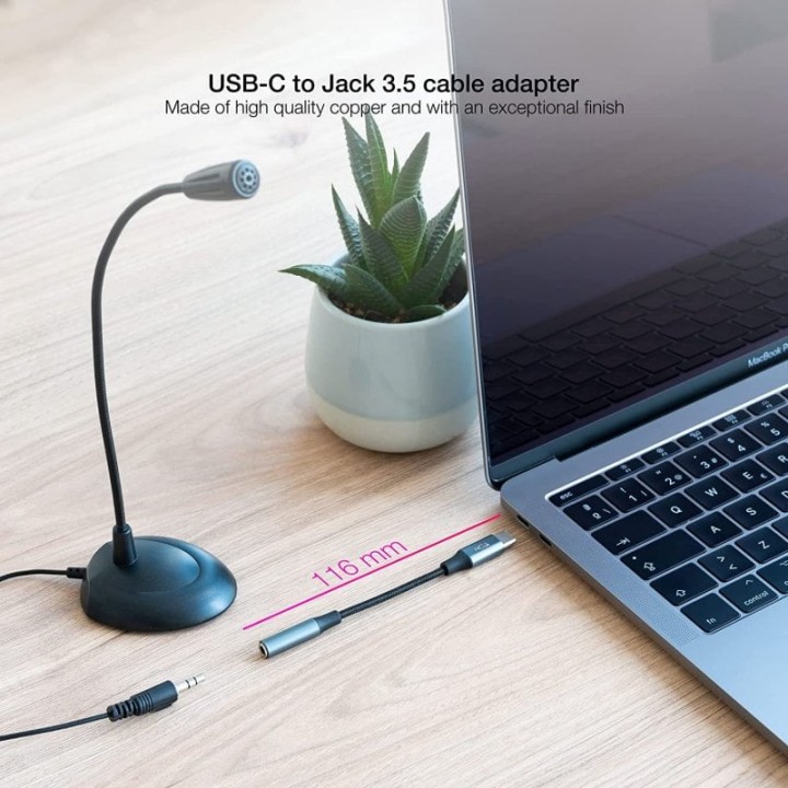 Nanocable Adaptador de Audio USB-C a Jack 3.5 Macho/Hembra 11cm Gris/Negro