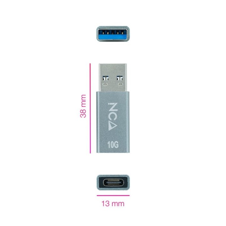 Nanocable Adaptador USB 3.1 a USB-C Macho/Hembra Gris