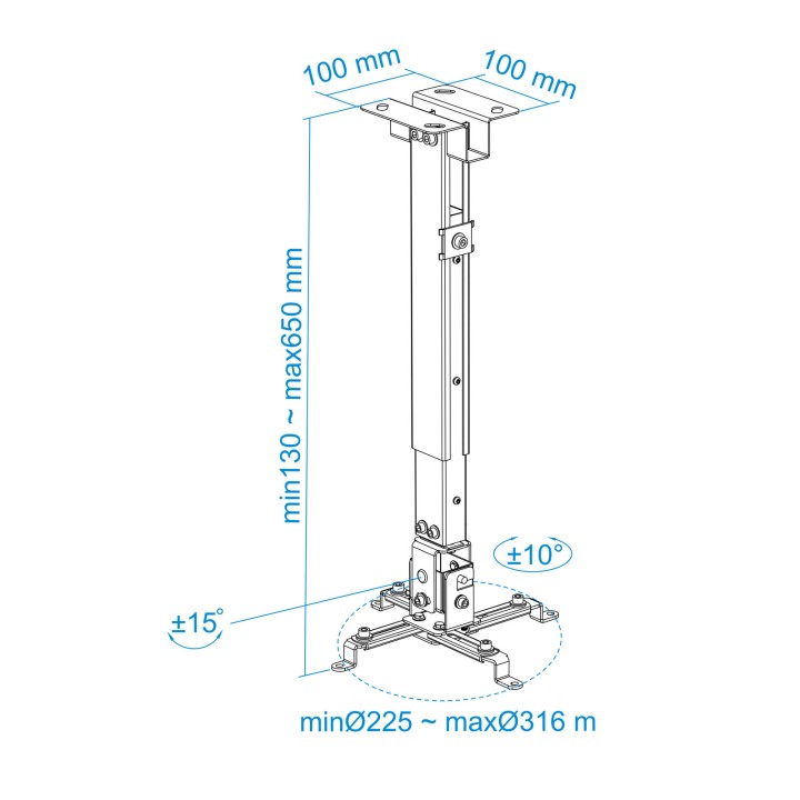 Soporte de Techo TooQ Proyector 20Kg Negro (PJ2012T-B)