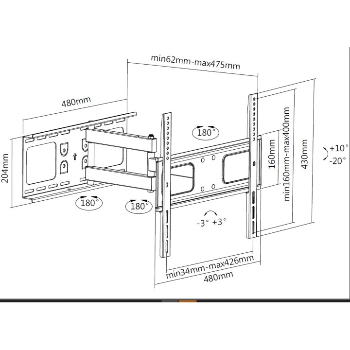 Soporte de Pared 32"-55" Gira/Inclina 50Kg (EQ650315)