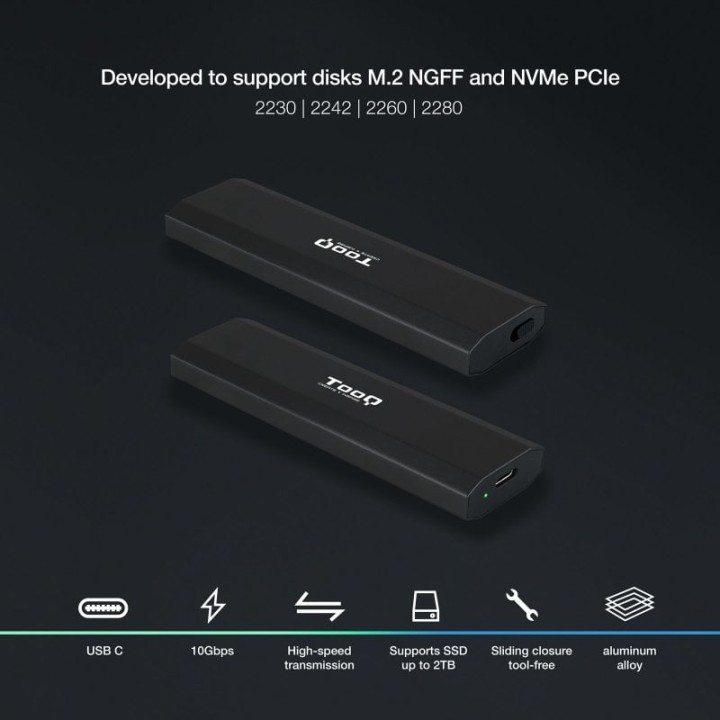 TooQ SHURA Caja Externa para SSD M.2 NGFF/NVMe Negra
