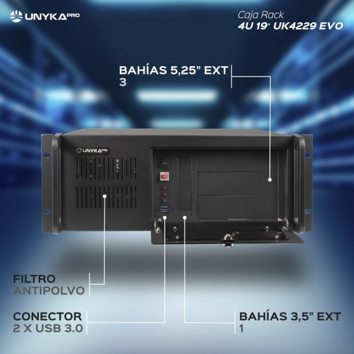 UNYKAch UK4229 EVO Caja Rack ATX 19" 4U USB 3.0 Negra Sin Fuente