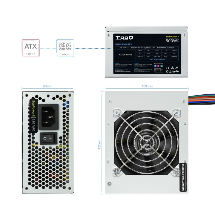 Fuente TooQ EP-II SFX 500W 80mm Plata (TQEP-500S-SFX)
