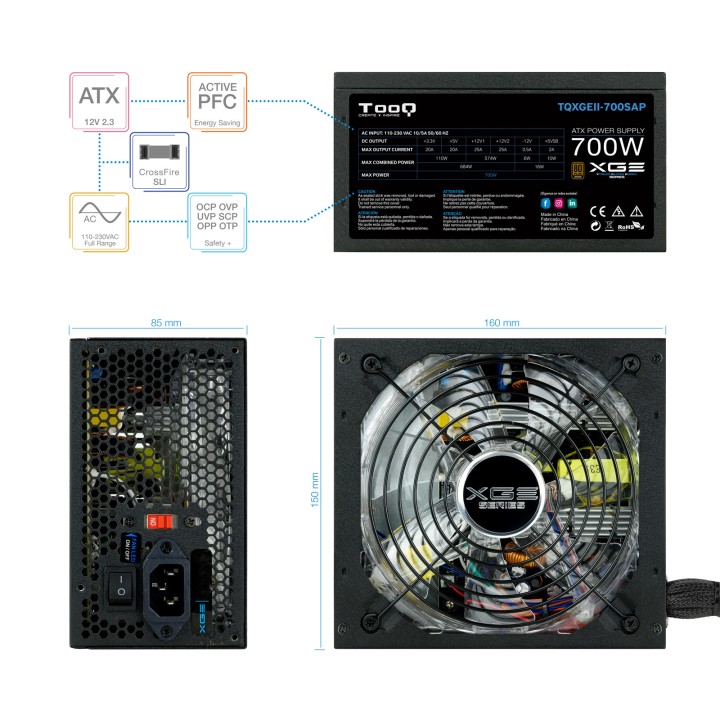 Fuente Gaming TooQ 700W ATX 80+ Bronze (TQXGEII-700SAP)