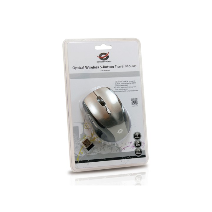 Ratón CONCEPTRONIC Óptico RF 1600dpi Gris (CLLM5BTRVWL)