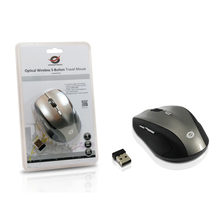 Ratón CONCEPTRONIC Óptico RF 1600dpi Gris (CLLM5BTRVWL)