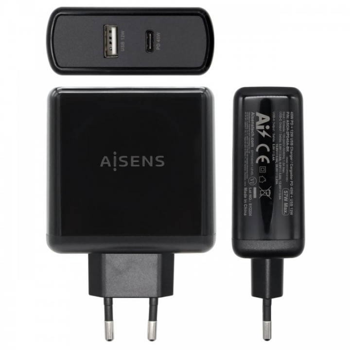 Aisens ASCH-2PD45A-BK Cargador de Pared USB 3.0/USB-C 57W Negro