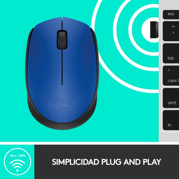 Ratón LOGITECH M171 Wireless 1000dpi Azul (910-004640)