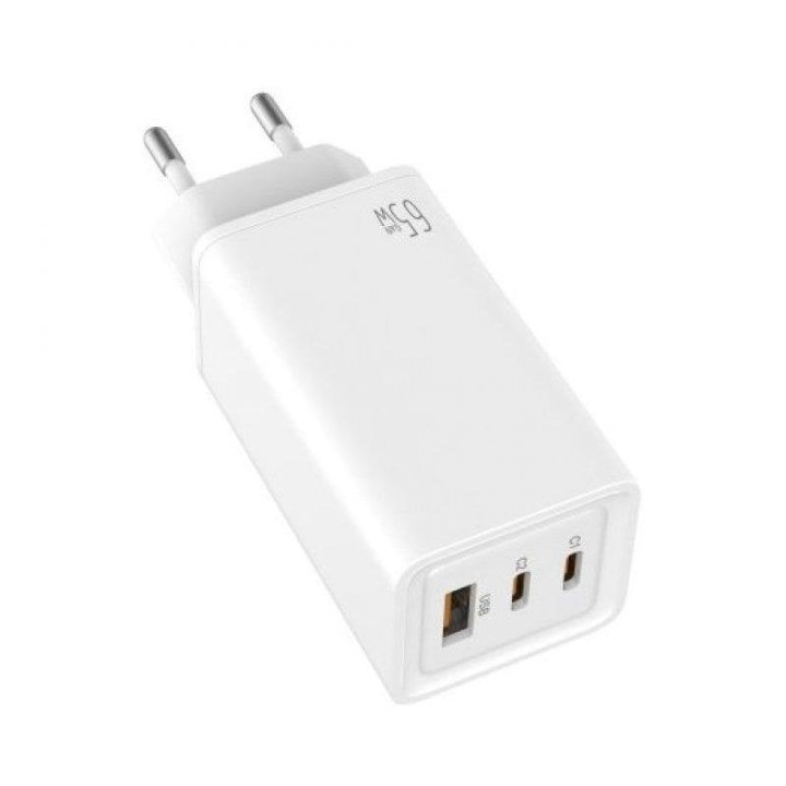 Cargador GaN Leotec LECSPH65W3 Blanco 65W 2xUSB-C PD 1xUSB-A Protección avanzada