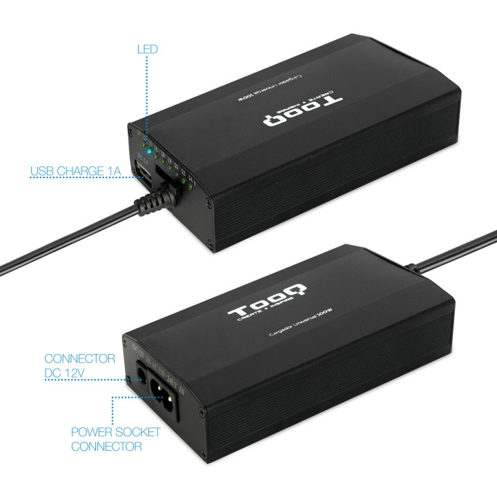 Cargador TooQ 100W 12 DC 1xUSB Negro (TQLC-100BS01M)