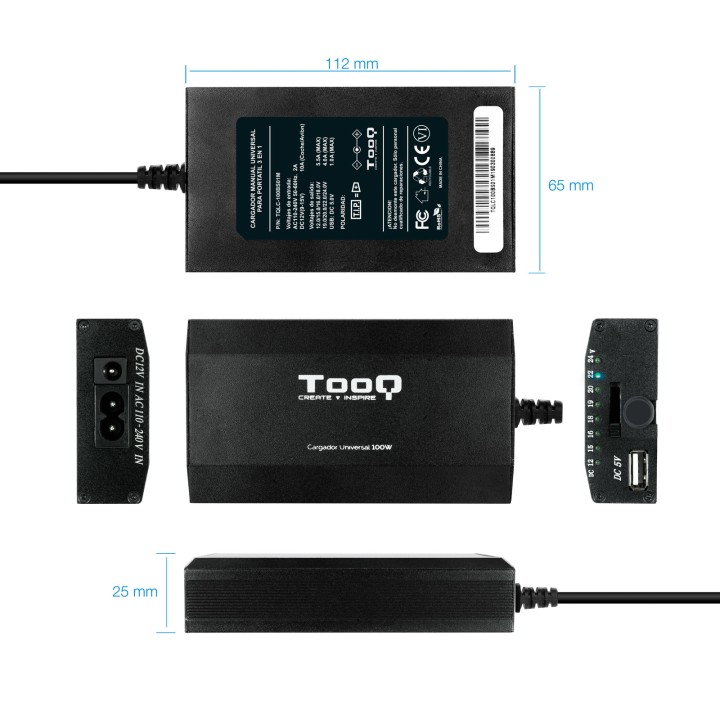 Cargador TooQ 100W 12 DC 1xUSB Negro (TQLC-100BS01M)