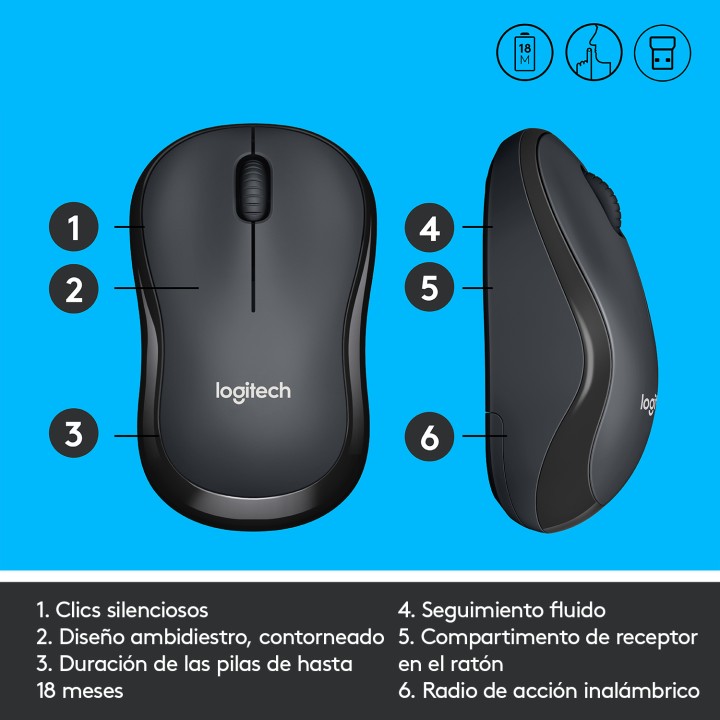 Ratón LOGITECH M220 Óptico 1000dpi Negro (910-004878)