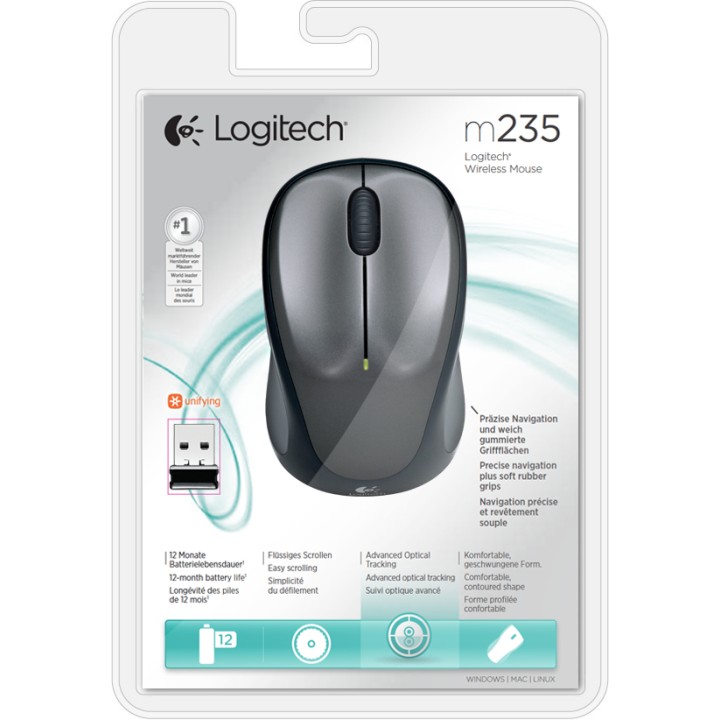 Ratón LOGITECH M235 Wireless 1000dpi Gris (910-002201)