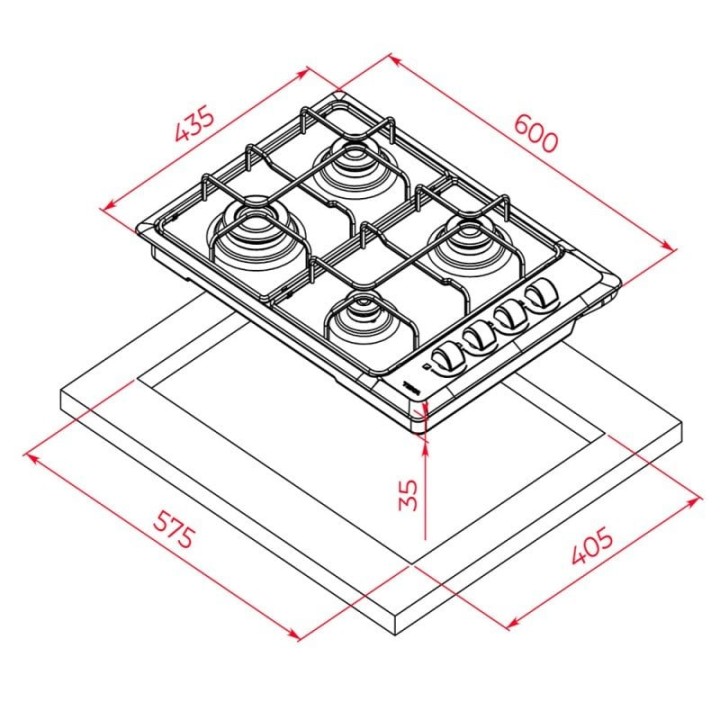 Teka HLX 540 Placa de Gas 4 Zonas 60cm Acero Inoxidable