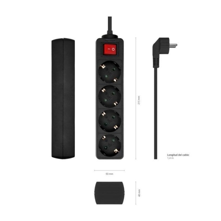 Aisens Regleta con Interruptor 4 Tomas 1.4m Negra