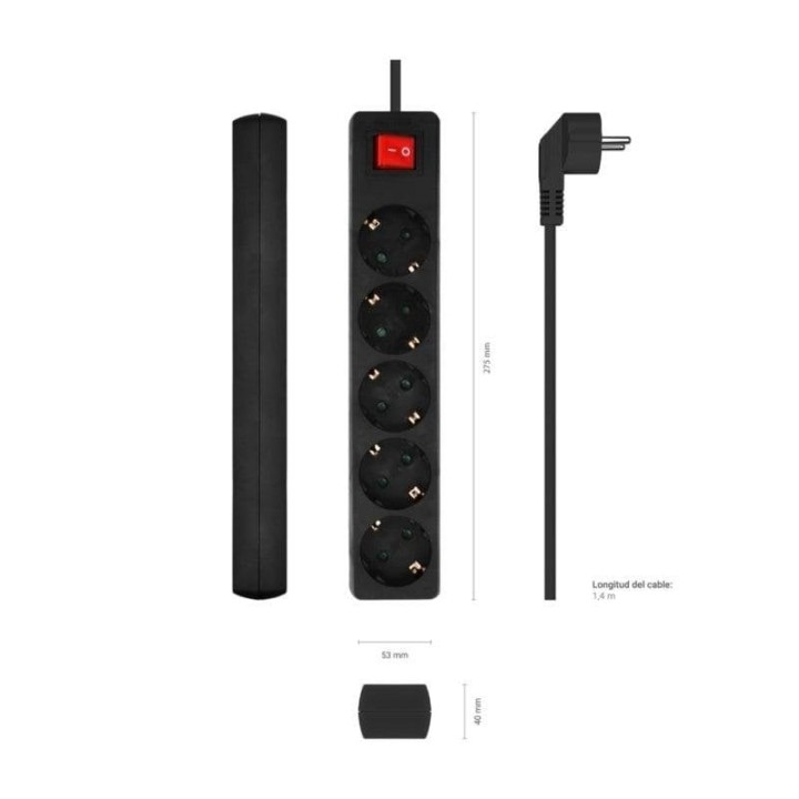 Aisens Regleta con Interruptor 5 Tomas 1.4m Negra