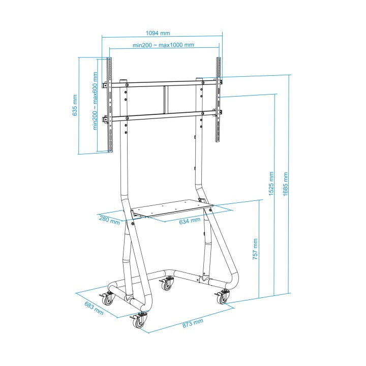 Soporte Suelo TOOQ 60"-105" Ruedas 100Kg (FS20200M-B)