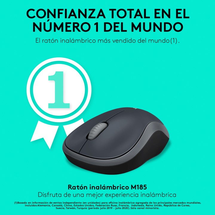 Ratón LOGITECH M185 Wireless 1000dpi Gris (910-002235)