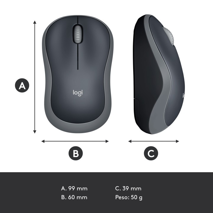 Ratón LOGITECH M185 Wireless 1000dpi Gris (910-002235)