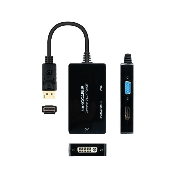 Nanocable Conversor DisplayPort a HDMI/DVI/VGA 20cm Negro