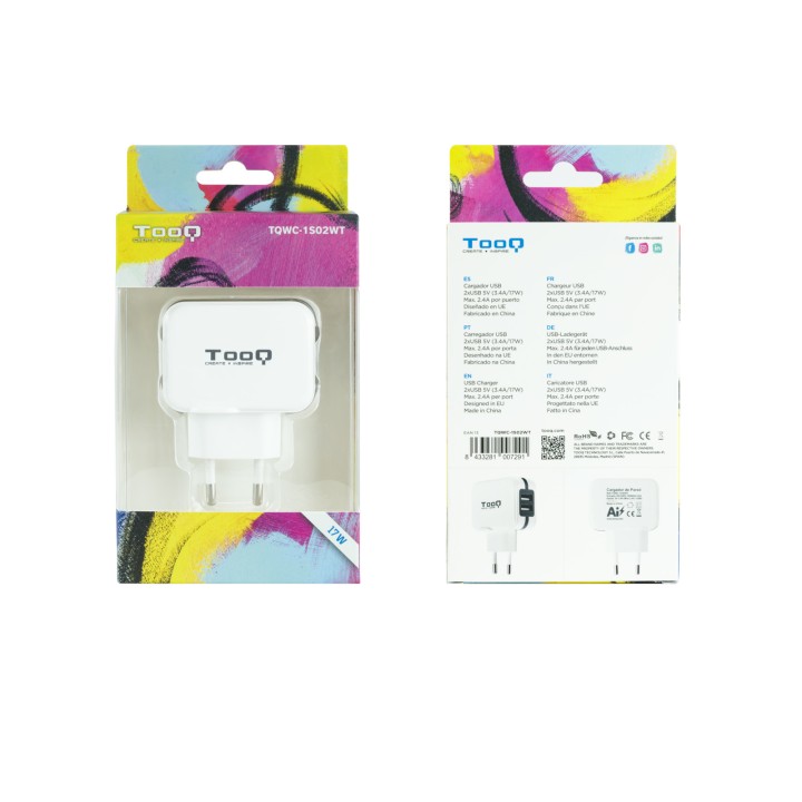Cargador de Pared TooQ 17W 2xUSB-A Blanco (TQWC-1S02WT)
