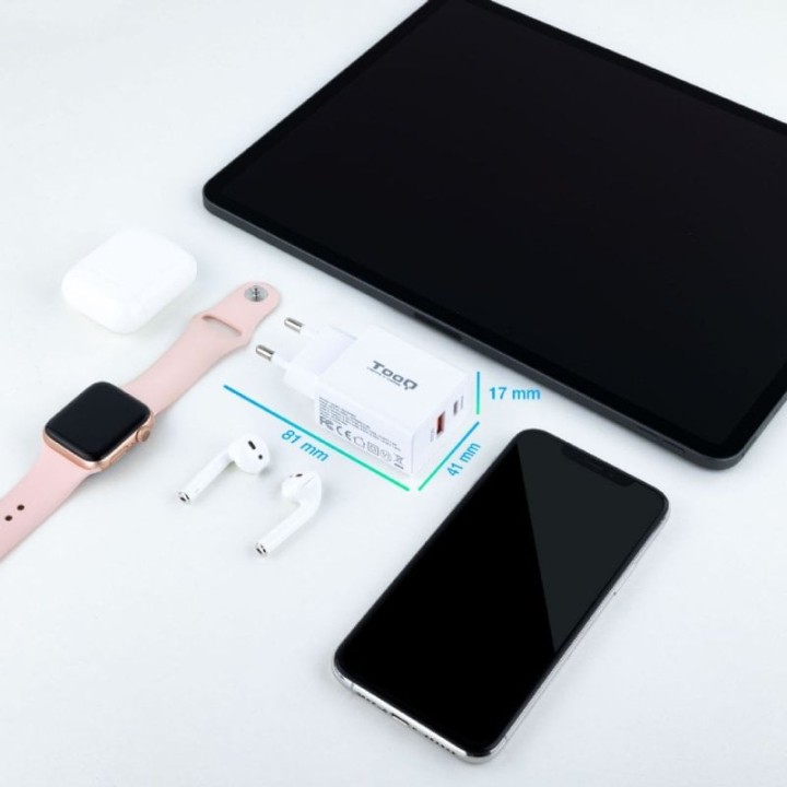 TooQ TQWC-2SC04WT Cargador de Pared Dual USB-C/USB 2.0 Blanco