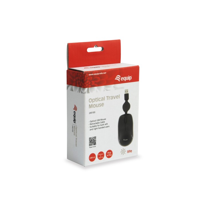 Ratón EQUIP Life Óptico USB Retráctil Negro (EQ245103)