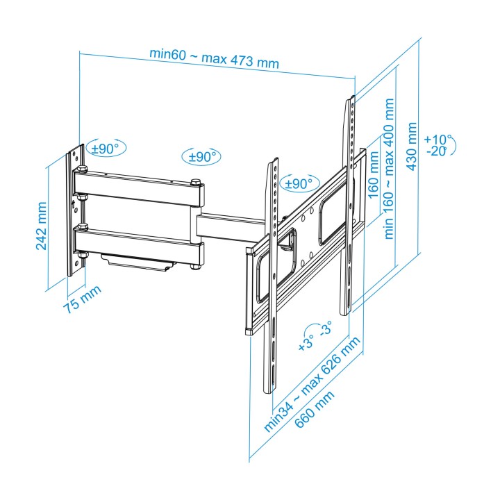 Soporte de Pared TOOQ 37"-70" Gira/Inclina (LP6070TN-B)