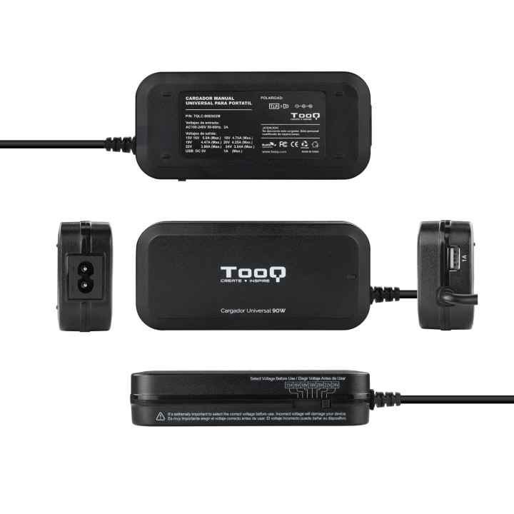 Cargador TOOQ 90W 12 DC 1xUSB Negro (TQLC-90BS02M)